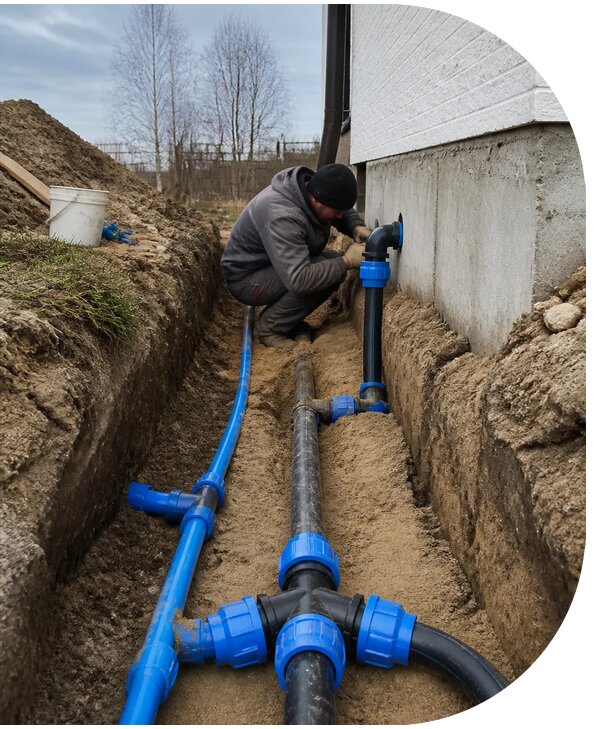 Монтаж наружного водопровода на участке под ключ в Лысьве